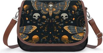Generic Death Moth And Flower Print Crossbody Bags for Women Shoulder Messenger Bag Purse Handbags