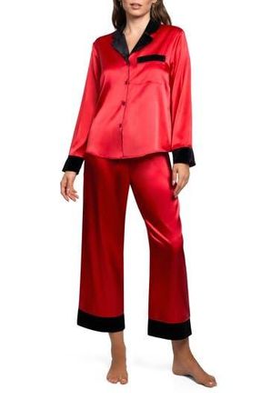In Bloom by Jonquil Josie Velvet Trim Satin Crop Pajamas in Red at Nordstrom Rack, Size X-Large