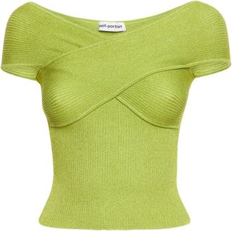 Self Portrait Wide Neck Top - Dames - T-shirts - Groen - M - Leer - Tops