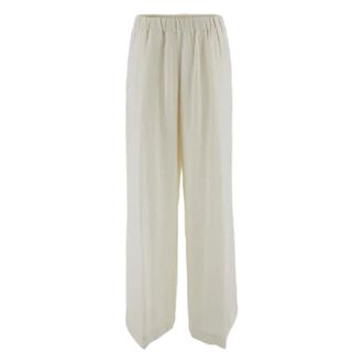 Gentryportofino Broeken, Dames, Wit, L, Leer, Geplooide broek met elastische tailleband