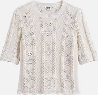 La Redoute Collections Trui met ronde hals in fijn pointelle tricot