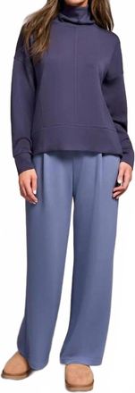 Tribal Techno Lux Drop Shoulder Funnel Neck Top In Sapphire