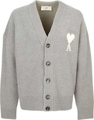 Ami Big Heart Logo Alpaca Cardigan Gray UKC365-KN0135-058