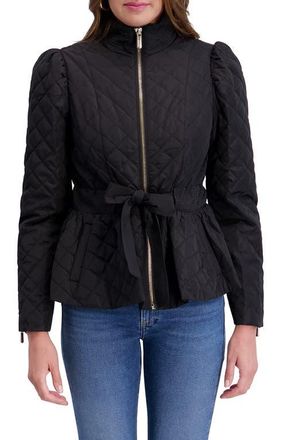 Kensie Quilted Peplum Jacket in Black at Nordstrom, Size X-Large