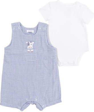 Angel Dear Cute Farm Animal Appliqu&eacute; Romper & Bodysuit Set in Blue at Nordstrom, Size 12-18M