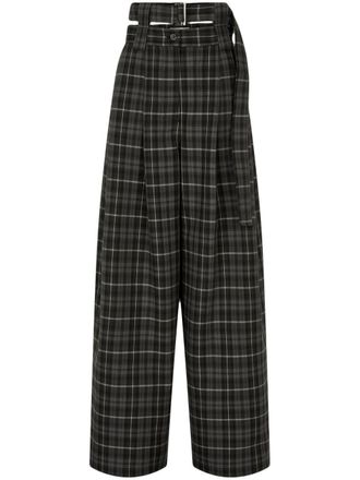 STUDIO TOMBOY tartan check-pattern belted tuck trousers - women - Wool/Polyester - OS - Black