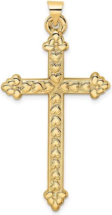 Diamond2Deal 14k Yellow Gold Polished Textured Hollow Hearts Cross Pendant