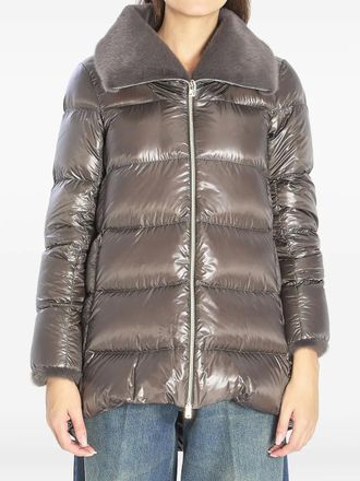 Herno A-shape faux-fur-collar zip coat - women - Polyamide/Polyester/Goose Down/Goose Feather/Polyamide - 40 - Grey