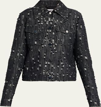 Michael Kors Frayed Cotton Denim Jean Jacket