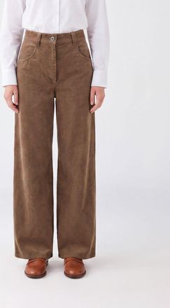 Brunello Cucinelli Wide Leg Velvet Trousers with Monili