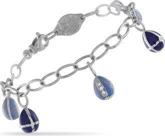 Faberg&eacute; 18K White Gold Diamond and Blue Enamel Egg Charm Bracelet FB10-12225