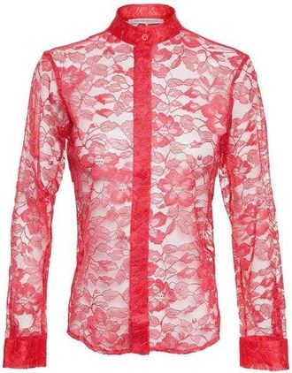 Christopher Kane Red Lace Sheer Blouse Size M
