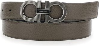 Ferragamo Grey Reversible Belt With Gancini Buckle In Leather Man