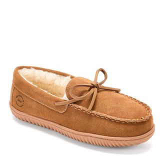 Dearfoams Womens Harriet Genuine Suede Moccasin Slipper