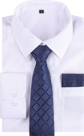 Alizeal Mens Long Sleeve Shirt and Necktie Set Formal Casual Business Wedding Button Down Dress Shirt and Tie Set, White-Navy-M