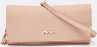DKNY Dkny Pink Saffiano Leather Flap Wallet On Chain