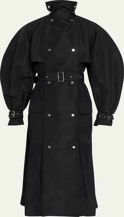 Lanvin Mixed-Media Belted Long Trench Coat