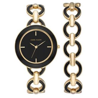 Anne Klein Quartz Black Dial Ladies Watch and Bracelet Set AK/4066BKST
