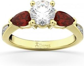 Allurez Diamond & Pear Garnet Engagement Ring 14k Yellow Gold (0.79ct)