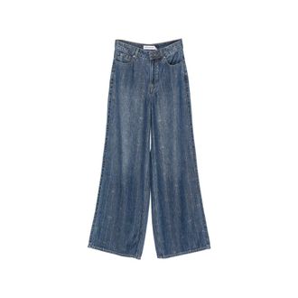 Self Portrait Rhinestone-embellished Wide-leg Jeans