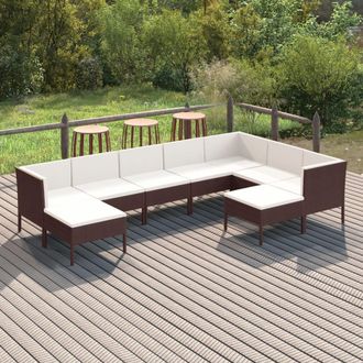 vidaXL Set Muebles De Jard&iacute;n 9 Pzas Y Cojines Rat&aacute;n Sint&eacute;tico Marr&oacute;n Vidaxl
