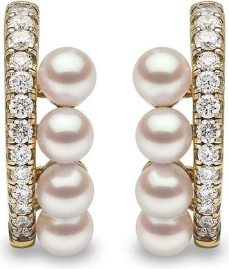 Yoko London 18kt yellow gold Eclipse Akoya pearl and diamond hoop earrings - women - 18kt Yellow Gold/Diamond/Akoya Pearl - One Size