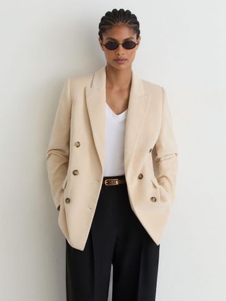 Reiss Womens Cream Petite Cotton Corduroy Double-breasted Blazer, 10