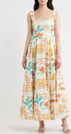 Flying Tomato Print Rickrack Sleeveless Maxi Dress in Ivory Taupe at Nordstrom, Size Medium