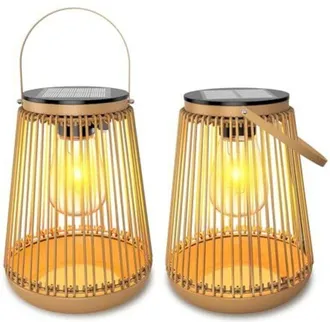 OEM Lanterna Solar - Rattan Y Hierro - Led Blanco C&aacute;lido 2700 K - Ip44 - Para Jard&iacute;n Terraza Balc&oacute;n Patio - 2 Unidades