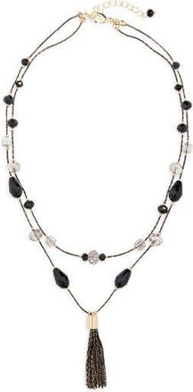 Tasha Tassel Pendant Beaded Station Layered Necklace in Black at Nordstrom Rack