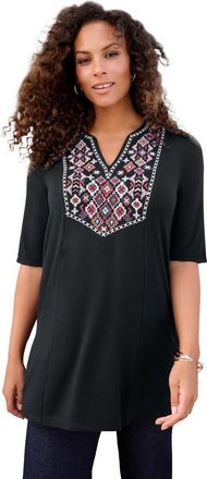 Roaman's Embroidered Swing Tunic in Black Multi Embroidery at Nordstrom, Size 28