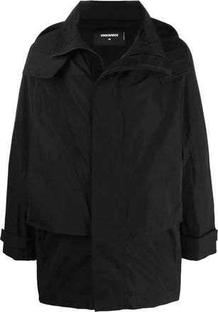 Dsquared2 Jassen, Heren, Zwart, M, Nylon, Windbreaker Jas met Capuchon en Logo