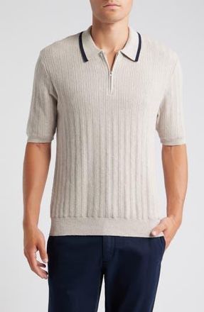 Wax London Bury Zip Polo Cotton & Cashmere Sweater in Natural Melange at Nordstrom Rack, Size Xx-Large