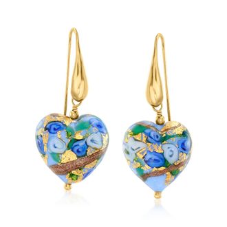 Ross-Simons Italian Multicolored Murano Glass Heart Bead Drop Earrings With 18kt Gold Over Sterling