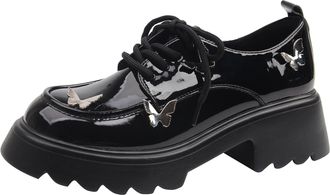 Generic Qynthra Womens Wide Fit Platform Loafers with Butterfly Bow Chunky Block Heel Round Toe Slip-On Oxford Style Shoes for Office & Casual Wear Matte & Gl