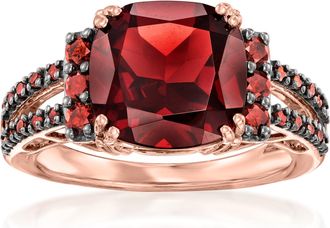 Ross-Simons Garnet and. Red Diamond Ring in 14kt Rose Gold