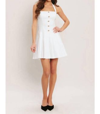 Flying Tomato A Solid Woven Mini Dress In White Denim