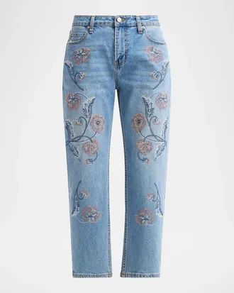 Libertine - Libertine Montecito Embellished Straight-Leg Boyfriend Crop Jeans