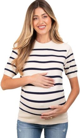 Pinkblush Striped Knit Short Sleeve Top in Navy Blue at Nordstrom, Size Medium