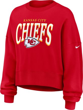 Nike Kansas City Chiefs Rewind Phoenix Nike Womens NFL Oversized Pullover Crew in Red | 01D765N7G-NYG