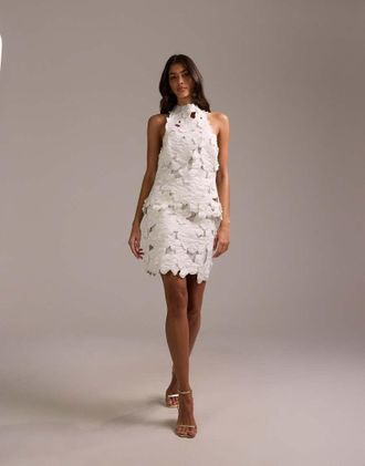 Asos Minigonna da sposa con motivo a fiori 3D traforati color avorio-Bianco