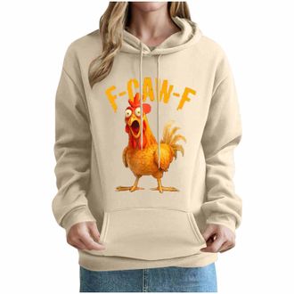 Generic F-CAW-F Hoodie, Womens F-CAW-F Funny Chicken Scream Humor Sweatshrits, Hooded Pullover Farm Party Festival Gifts Khaki XXL
