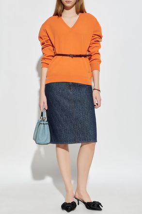 Fendi Denim Skirt, Womens, Navy Blue