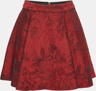 Alice & Olivia Alice + Olivia Red Floral Jacquard Flared Mini Skirt