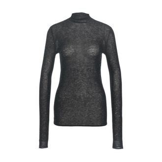 Pinko Long Sleeve Tops, female, Black, Size: S Black High-Neck Top with Glitter Finish