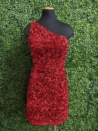 Sherri Hill Womens One Shoulder Short Sequin Dress In Red