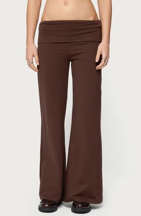 Edikted Wide Leg Foldover Cotton Pants in Brown at Nordstrom, Size X-Large