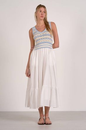 Elan Mixed Media Midi Dress In Light Blue