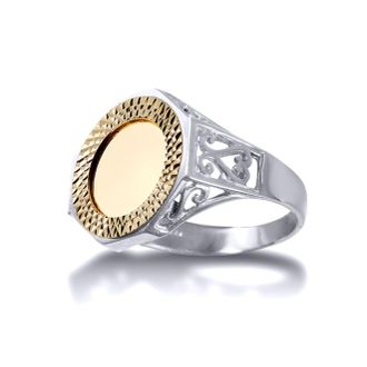 Jewelco London Silver Octagon Quarter Sovereign Coin Mount Ring - 9ct Gold Bezel | Size: Small