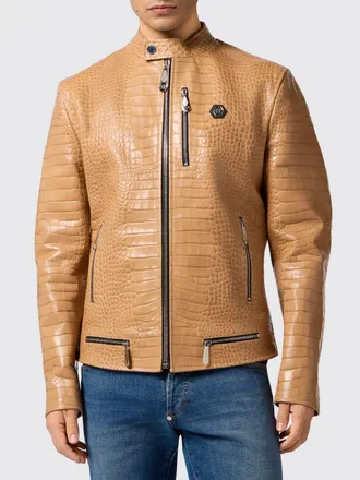 Philipp Plein Giacca biker in pelle stampa cocco